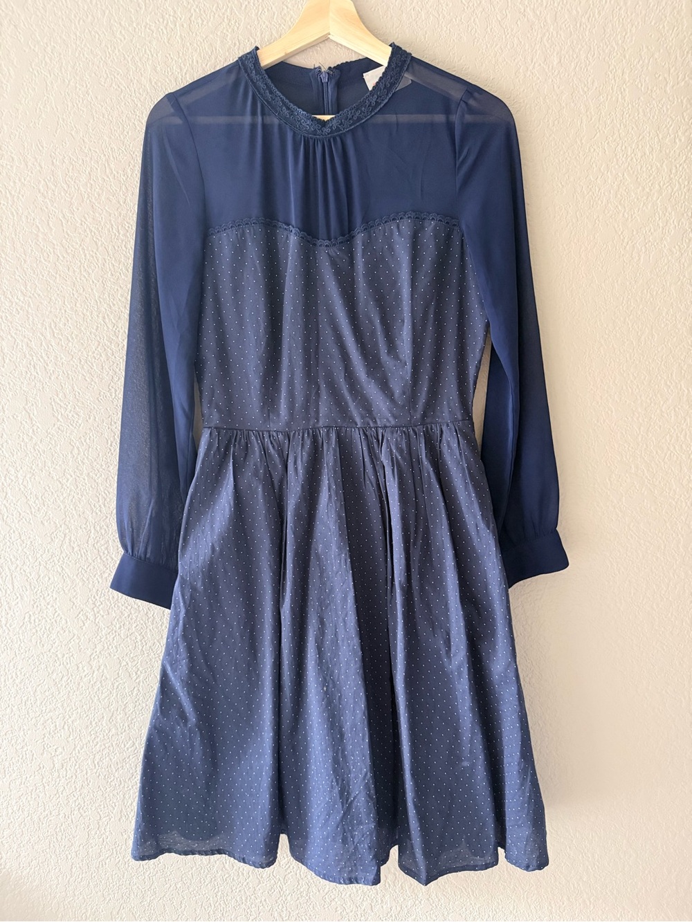 Navy Mesh Dot Fit-and-Flare Dress
